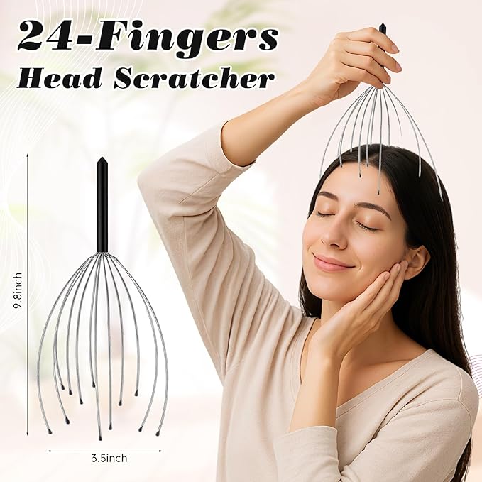 Hoolerry 24 Sets Massage Gifts Head Massager Back Scratcher Fingers Head Scratcher Manual Scalp Massager Valentine's Day for Body Home Office Spa Stress Relief Relaxation Women Men(Black)