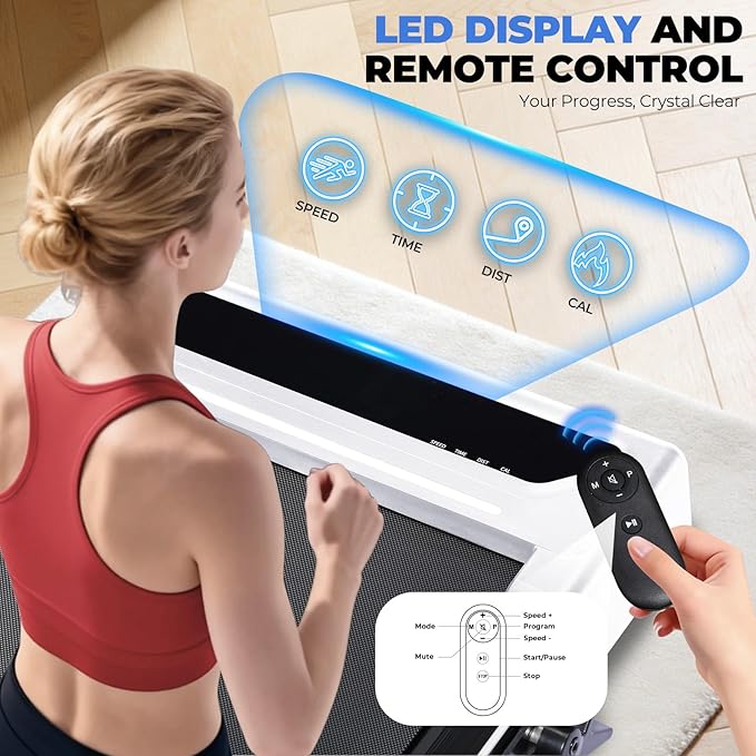 GORISE Walking Pad Treadmill with Adjustable Height Handle Bar, 3HP Quiet Foldable Under Desk Treadmill, Portable Treadmills for Home 350LBS with Remote Control LED Display