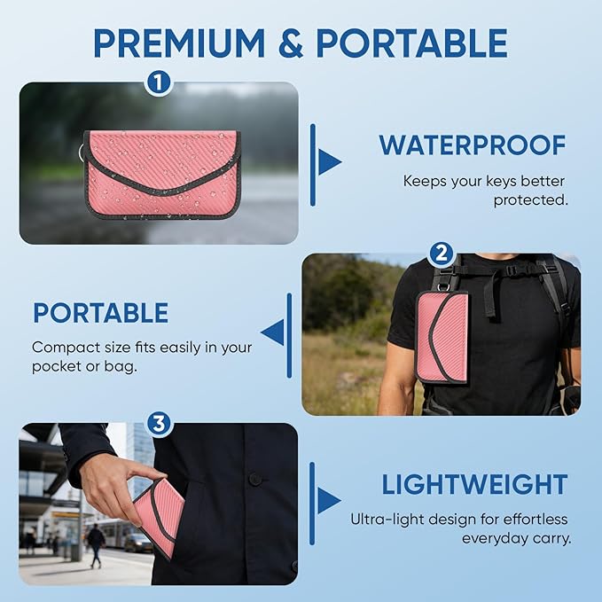 TICONN 2PK Faraday Bags for Car Keys Fob, 7.75"X4.25" Faraday Cage Protector, Car RFID Signal Blocking, Anti-Theft Pouch Anti-Hacking Case Blocker (Pink, L)