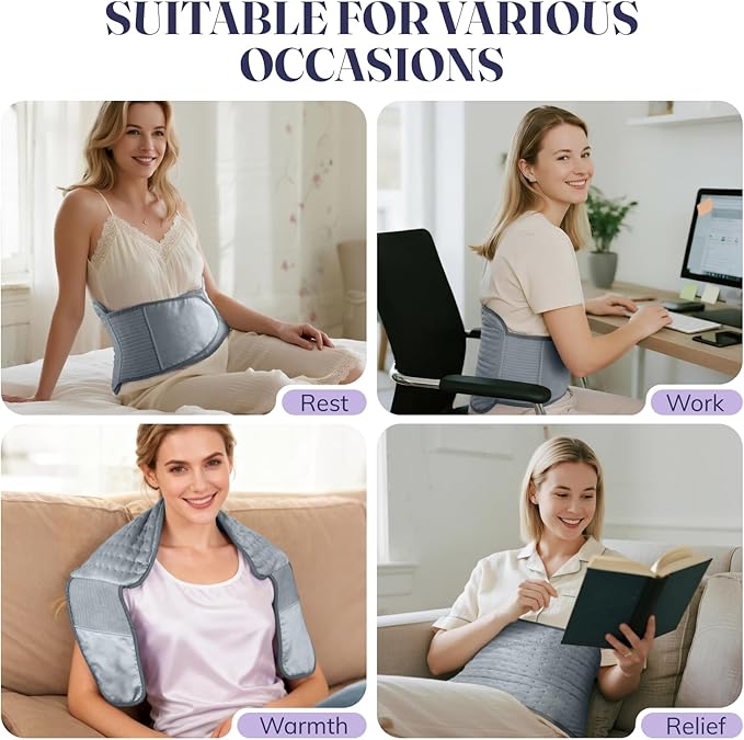 Heating Pad for Period Cramps, Electric Heat Pad with 6 Heat Levels and 4 Times Settings, Moist Heating Pad for Back Pain Relief, Neck, Shoulder, Abdomen, Birthday Gifts for Women and Men