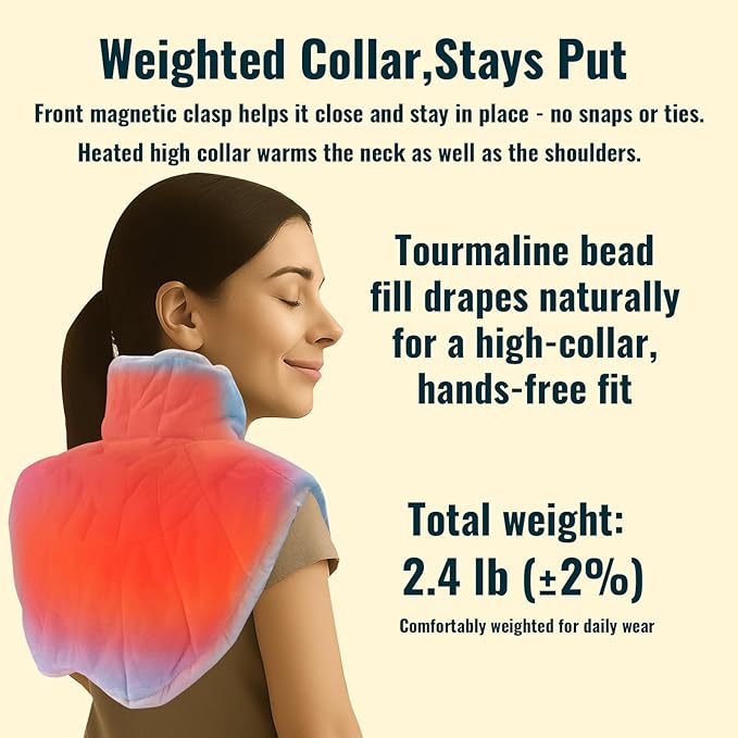 Weighted Heating Pad for Neck and Shoulders and Upper Back, Heated Neck Collar Wrap with 2.4 lb Tourmaline Fill, 30s Fast Heating, 8 Heat Levels up to 159°F, 16 Timers, Comfort Gift Set