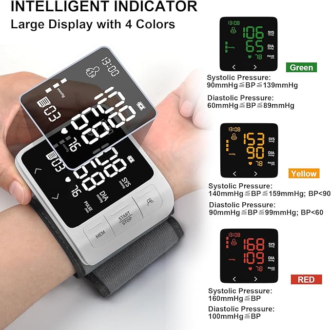 huangirl Wrist Blood Pressure Monitor | Wrist Blood Pressure Monitors for Home Use | Automatic Blood Pressure Monitor Wrist Blood Pressure Cuff with 2 Users Memory LCD Display Hypertension Alarm