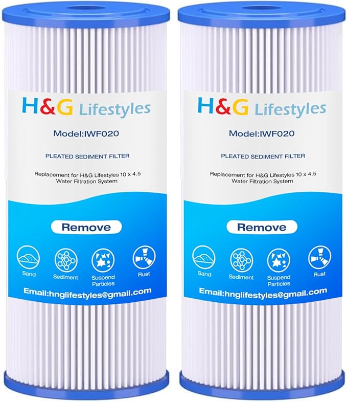 H&G Lifestyles Pleated Sediment Water Filter for Well Water, 5 Micron 10 X 4.5 Whole House Water Filters, Compatible with 84637, WPX5BB97P, PC10, 355214-45, 355215-45, WP10BB97P, WP5BB97P