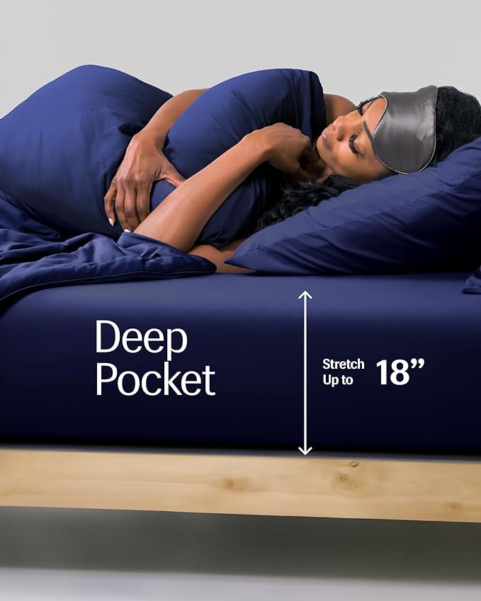 REST® Evercool®+ Fitted Sheet, Queen Size, Midnight Blue, 15" Deep (up to 18’’), Breathable Bedding for Hot Sleeper and Night Sweats, Bed Sheet with Ionic+ Self-Cleaning Silver Yarn for Sensitive Skin