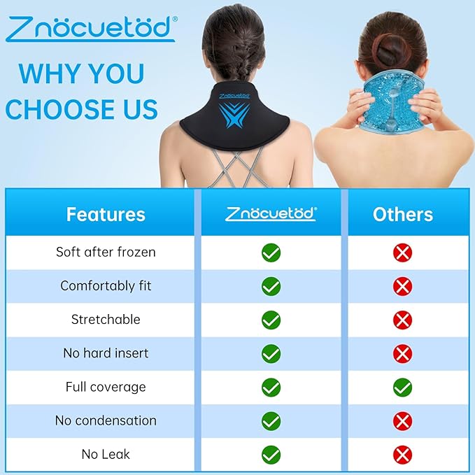Neck Ice Pack Wrap Reusable Gel Ice Packs for Cervical Injuries Pain Relief, Flexible Cold Hot Compress Therapy for Shoulder Swelling, Bruises, Stiff Neck, Migraine, Surgery Recovery Gift Women Men