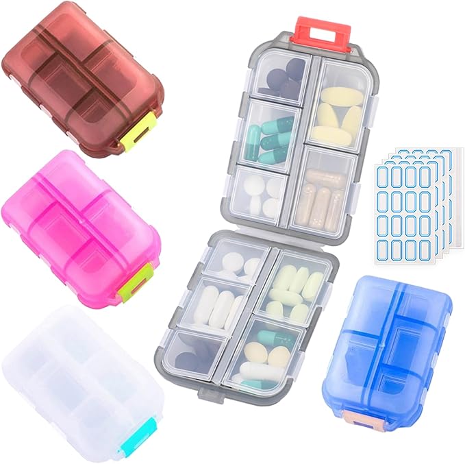 5PCS Travel Pill Organizer Portable Pocket Pill Case Small Pill Box for Purse Medicine Organizer Have 10 Compartments Storage Vitamin Fish Oil by INVODA (5 Pack+Lables)