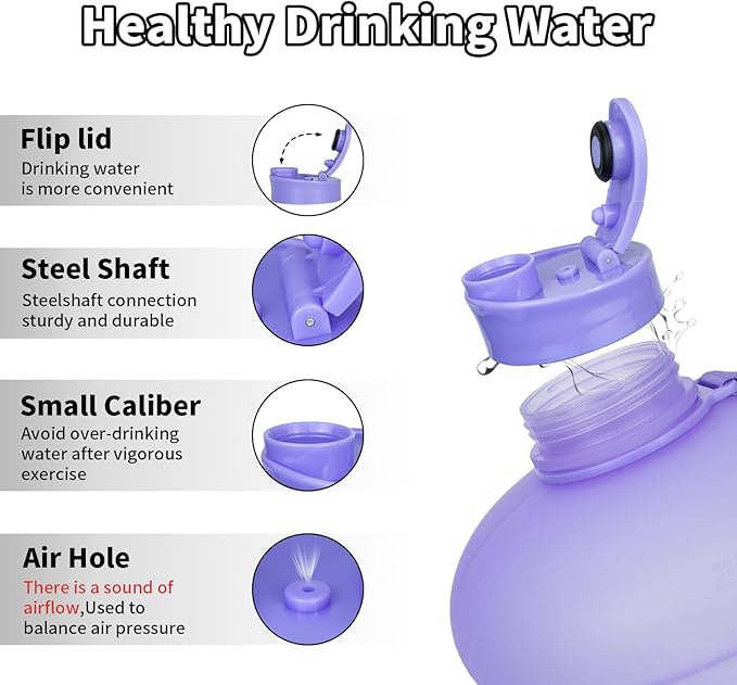 TOOFEEL 1 Gallon Water Bottle,Leakproof,Bpa Free,Dishwasher Safe,128 oz Large Water Jug wiht Handle,Travel & Camping & Sports & Gym Water Bottle For Men and Women - Matte Violet