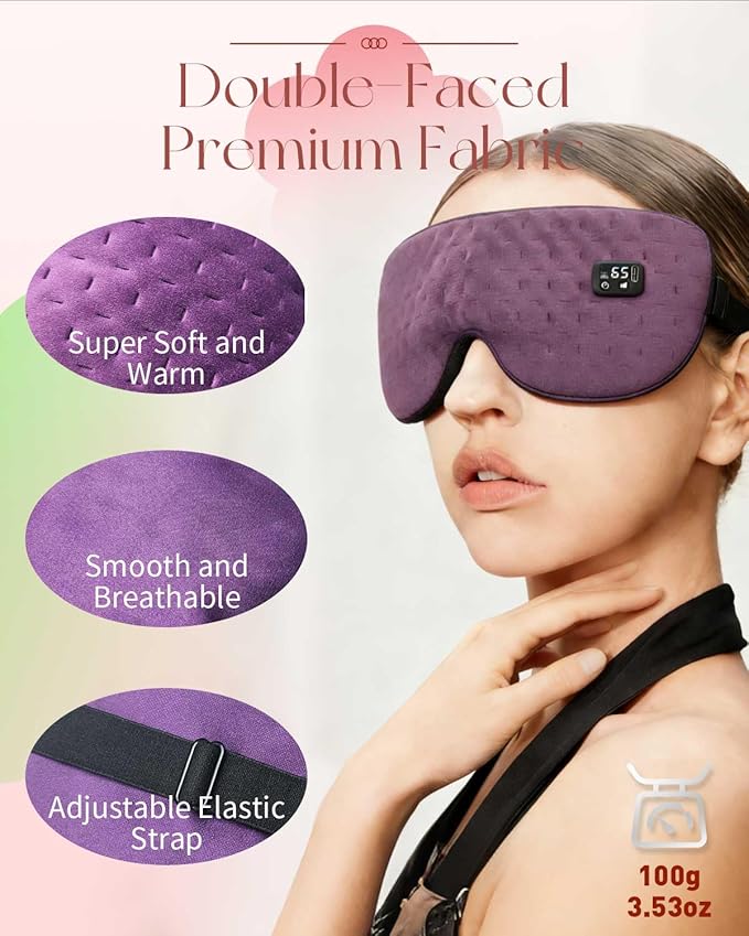 Cordless Heated Eye for Dry Eyes with 6 Timers | 35-65℃ Stepless Precision Warm Eye Compress 1500mAh | Washable Heating pad for Eye Care,Purple