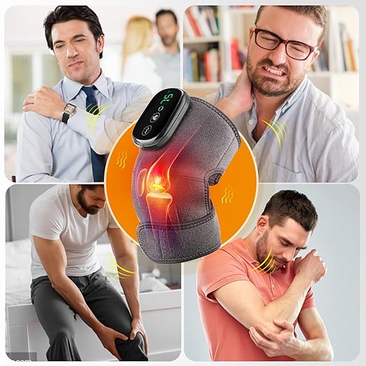 Heated Knee Massager Shoulder Heating Pads Elbow Brace 3 in 1 with Vibration, Cordless Rechargeable Heating Knee Warmers Wrap for Shoulder Elbow Knee Stress Relief