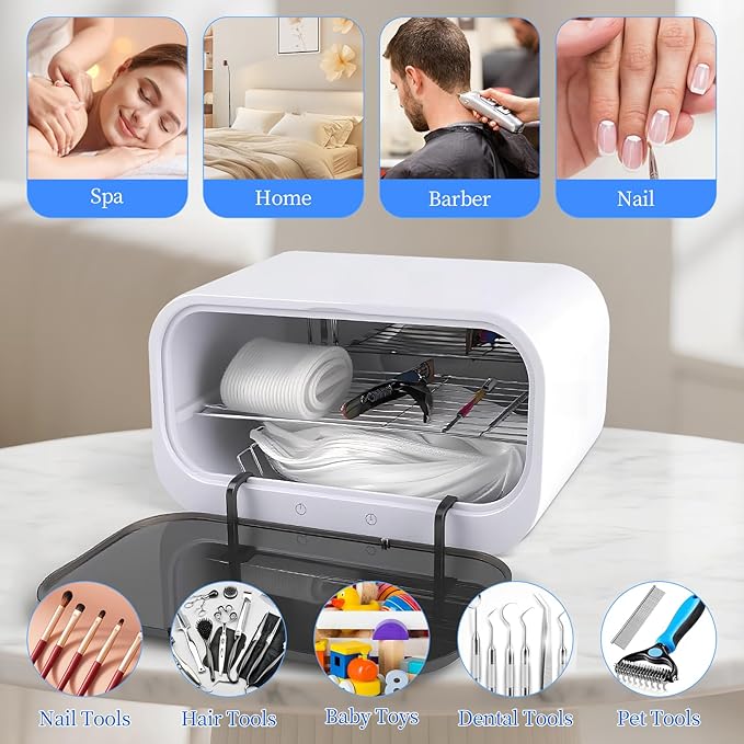 Sterilizer for Nail Tools, 12L Large Sterilizer for Esthetician, 110V Multi-Functional Nail Tool Sterilizer Cleaner Box Machine with Adjustable Time for Home Use, Barbers, Beauty Salons, Spas