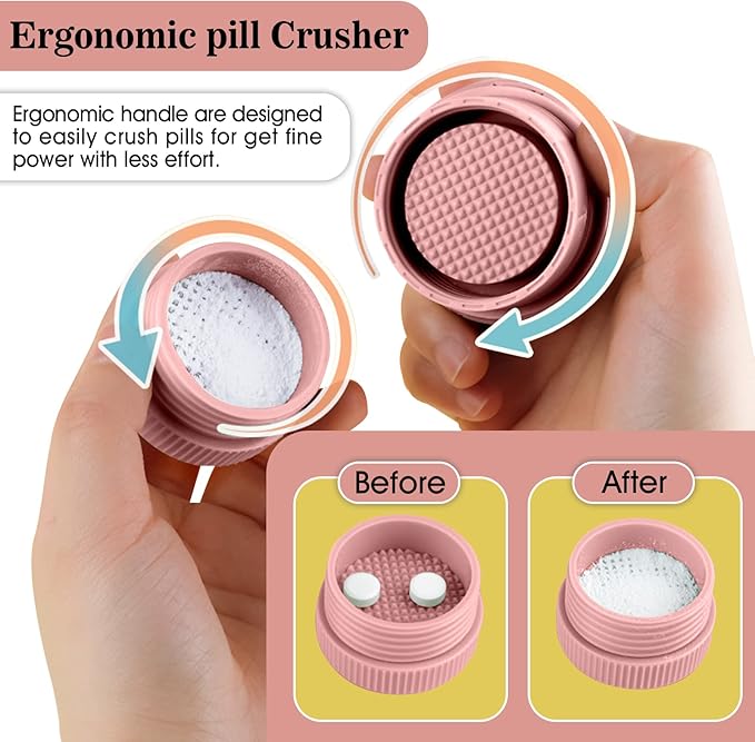 Pill Cutter Splitter with Dispenser, Pill Cutter for Small or Large Pills, Crushes Pills, Vitamins, Tablets, Stainless Steel Blade, Removable Drinking Cup (Pink-1)