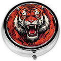 Abstract Angry Tiger Pill Box 3 Compartment Pill Case, Portable Medicine Pill Organizer for Pocket Purse Pill Box Decorative Metal Medicine Vitamin Organizer