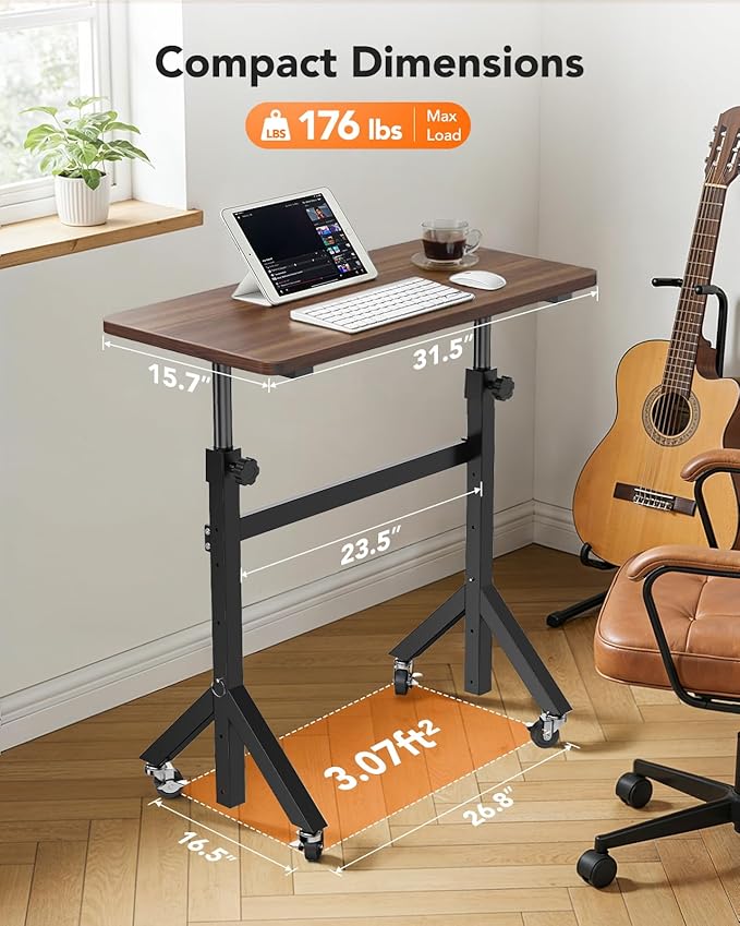 ErGear Small Standing Desk Adjustable Height, 6 Height Settings Up to 46.5″, Walking Pad Desk with Triangular Leg Design, Smooth Mobility with Lockable Wheels, Standing Desk for Walking Pad