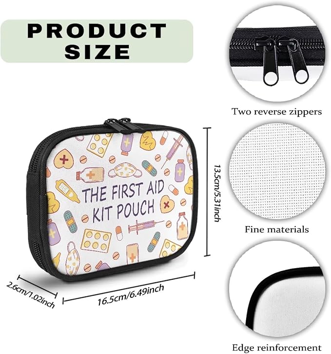 Travel Medicine Case Medical Theme Print Pill Organizer Box with Zipper Daily Supplement Holder Portable Vitamin Storage Bag Weekly