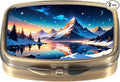Dynippy Pill Case Pill Box with Mirror Retro Pocket 2 Compartment Medicine Case Vitamin Pill Organizer for Pocket Purse and Travel (Retro- Snowy Mountain Reflections)
