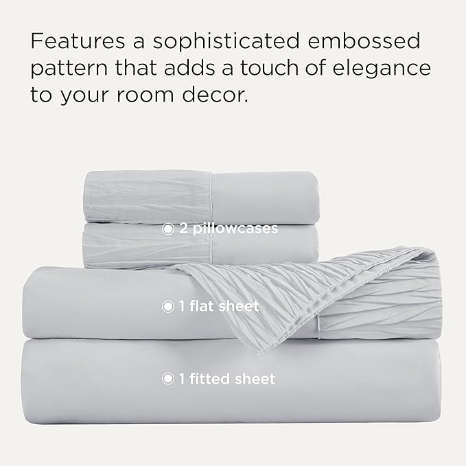 Bedsure Full Size Bed Sheets - 4 Pieces Soft Full Sheet Set - Breathable & Cooling - Hotel Luxury - Easy Care Polyester Microfiber Bedding for Women, Men, Light Grey