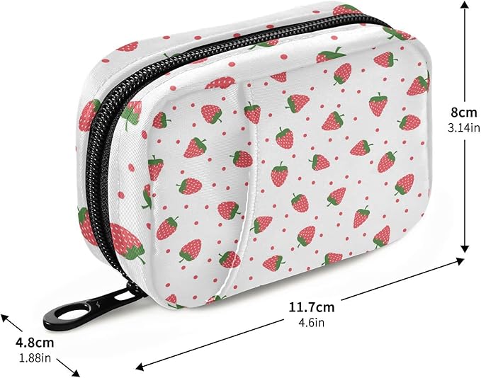 Strawberry Fruit Pill Box 7 Day Pill Case Travel Pill Organizer Bag with Zipper Portable Weekly Vitamin Medicine Supplement Holder Pouch Bag