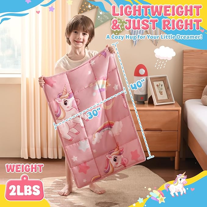 anfie Weighted Lap Pad 2 Pounds, Weighted Blanket (30"*40") Cooling Blanket for Sleeping,Weighted Throw Blanket for Travel Indoor Outdoor (Pink Unicorn)