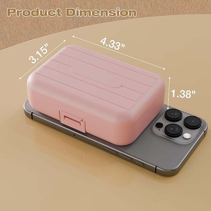Travel Pill Box, Double Layer 7-Compartments Large Pill Organizer, 4.3" x 3.1" x 1.4" Portable Weekly Pill Case Container for Pocket, 7 Day Compact Medicine Holder for Vitamins, Fish Oils Pink