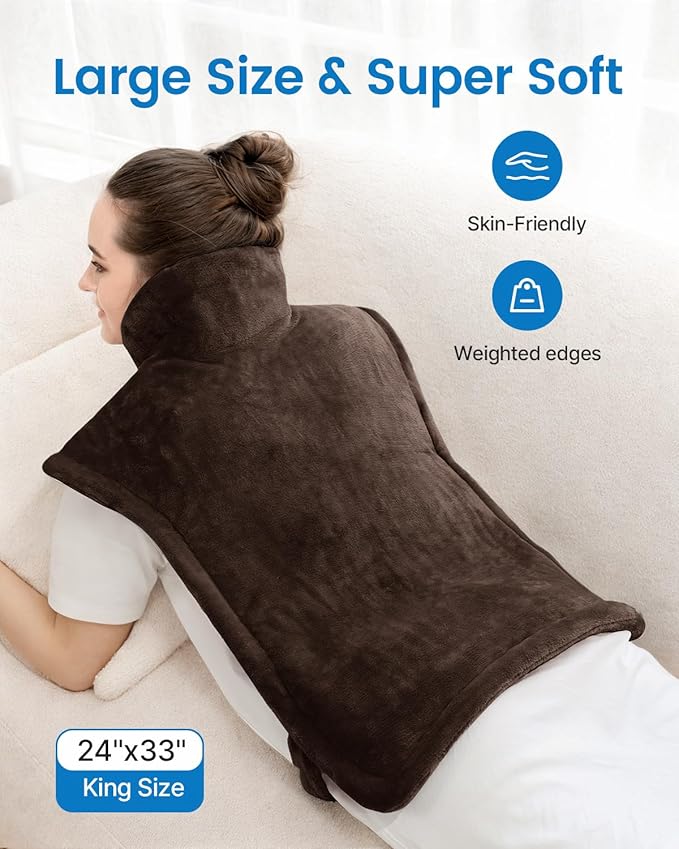 RENPHO Electric Heating Pad for Back, Mothers Day Gifts & Birthday Gifts for Mom Dad Women Men, FSA Eligible & HSA Store, Neck and Shoulder Heat Pad, Fast Heating, 24"x33", ETL Certified, Brown