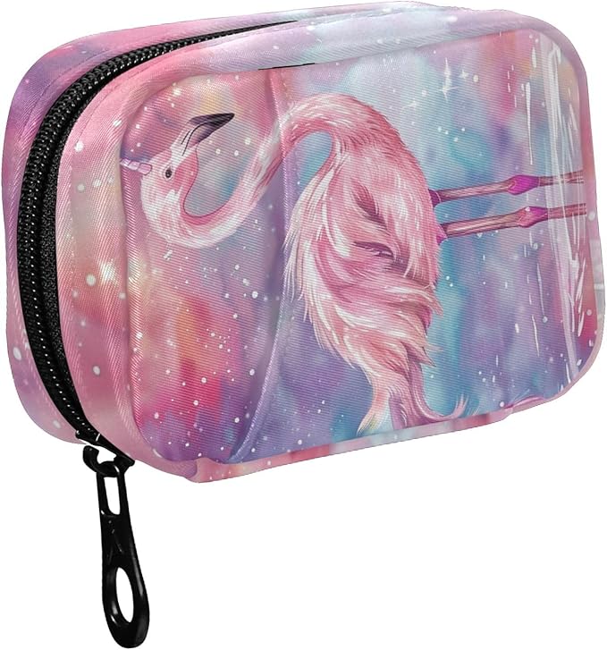 Fustylead Pink Flamingo Standing on in Water Unicorn World Pill Organizer and Storage Weekly with Zipper, Removable Pill Box Portable Medicine Organizer for Vitamin Fish Oil Supplement