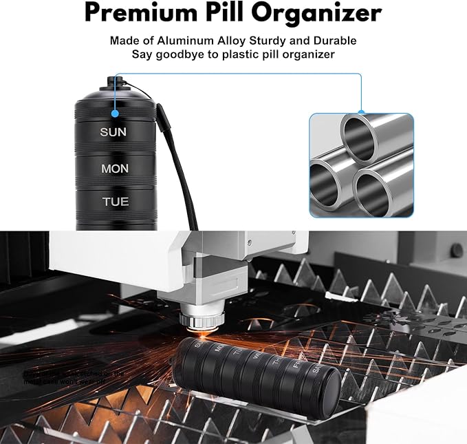 Metal Travel Pill Organizer Weekly – Waterproof Aluminum Alloy 7 Day Pill Box, Large Compartments for Vitamins, Medicine, Supplements & Fish Oil, Portable Daily Pill Case Medication Container