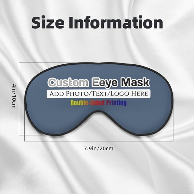 Custom Eye Mask,Add Your Image Text Personalized Sleep Shade Soft Blindfold Eyemask Blackout Eye Cover with Adjustable Strap for Sleep,Travel,Nap Indigo Blue