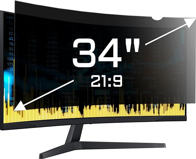 ZYY 34 Inch(diagonal) Computer Privacy Screen Filter (31 1/4 × 13 3/8) With Anti Glare, Anti UV Protection, Curved Monitor Privacy Screen Protector Film 21:9 Aspect Ratio For Desktop Computer Monitor