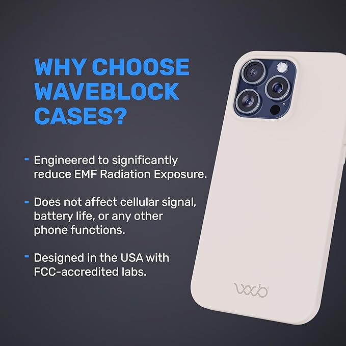 WAVEBLOCK EMF Protection Silicone iPhone Case Compatible with iPhone 15 Pro Max, Radiation Blocker, 5G Shield Reduction, Lightweight, USA Patented and Tested in FCC Lab, Stone