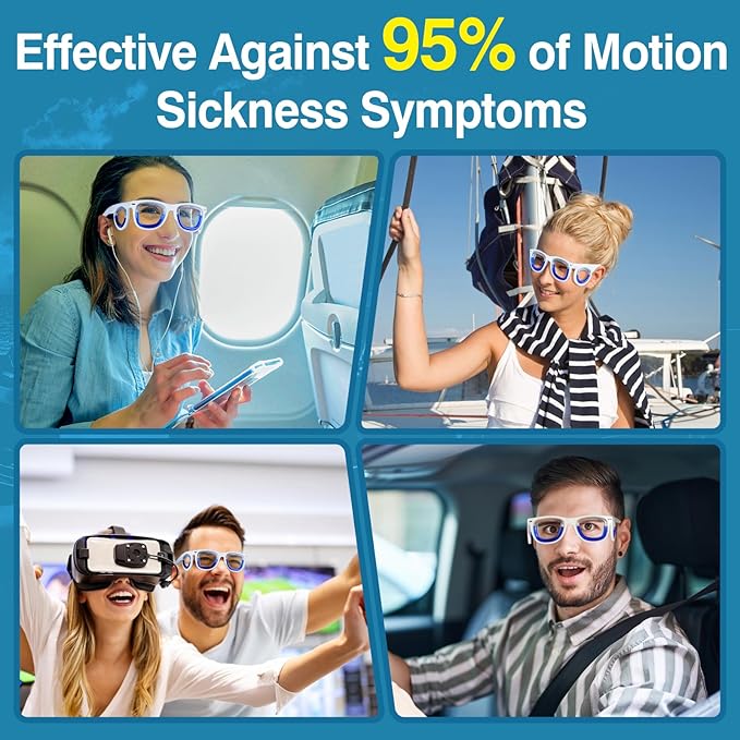 Hion Adult Anti- Motion Sickness Smart Glasses, Ultra-Light Portable Nausea Relief Liquid Glasses, Carsickness Airsickness Seasickness Glasses, Kids Travel/Cruise Essentials（White