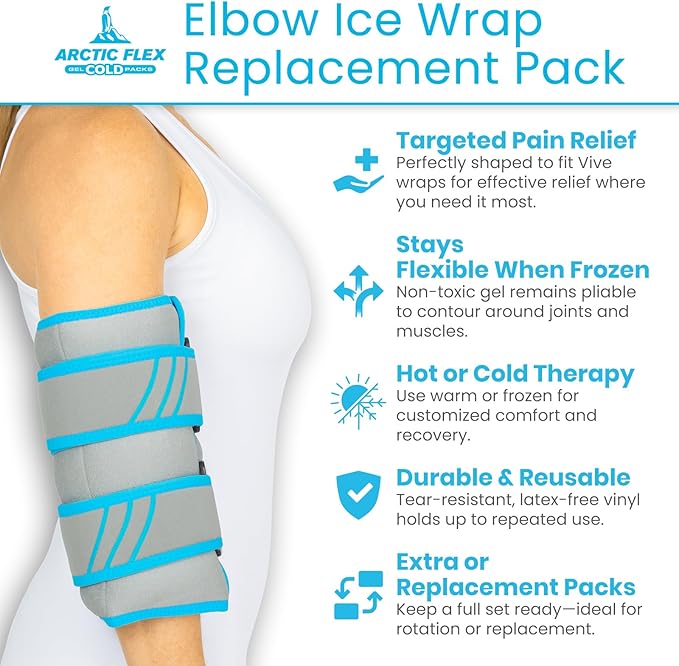 Arctic Flex Gel Replacement Packs - Ice Packs Reusable for Elbow Ice Brace - Hot and Cold Gel Ice Pack for Injuries, Pain Relief, Swelling - Flexible Therapy Compression Wrap - Athletic Women, Men