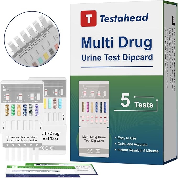 Drug Test Kit - 12 Panel Home Urine Test Strips for Marijuana(THC),COC, and More | Instant Results | 5 Pack for Workplace, Healthcare & Personal Use