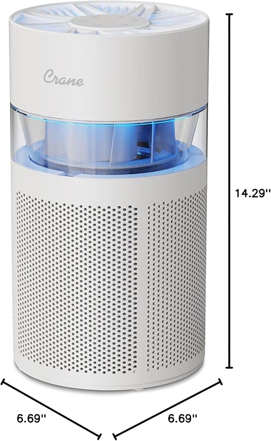 Crane True HEPA Air Purifier with Ambient Night Light and Aroma Tray, Covers Up to 200 sq ft, Quiet Air Cleaner for Bedroom, Nursery, Dorm, or Office, Removes Dust, Pollen, Smoke, and Pet Dander