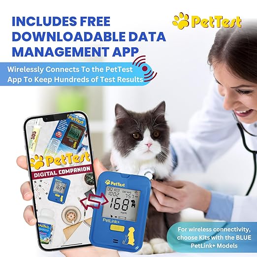 PetTest Beginner Glucose Monitoring Kit for Dogs & Cats, Diabetic Pet Blood Sugar Check Gear, Includes Wireless PetLink+ Meter, 25 Test Strips, 25 Safety Lancets, Soft Carrying Case, and more