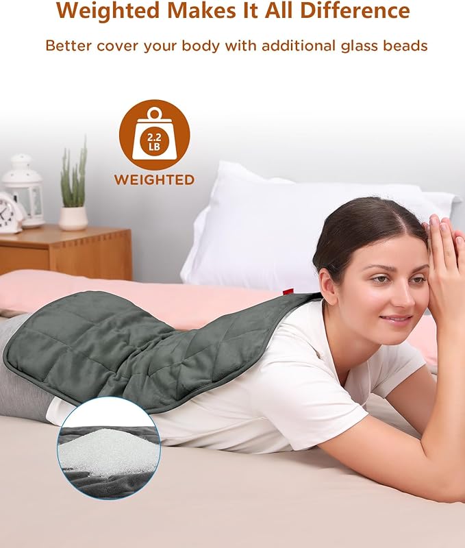 Comfytemp Weighted Heating Pad for Back & Period, FSA Eligible Electric Heat Pad, Birthday Gifts for Women Men Mom Dad & Mother Day Gift, 2.2 lb HSA Neck Shoulder Heated Pad, 2H Auto-Off, 12x24, Gray