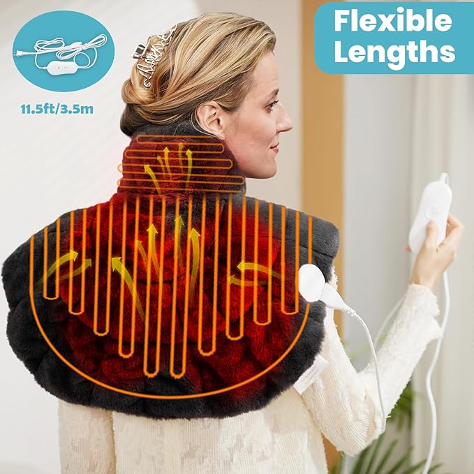 Nalax Heating Pad for Neck and Shoulders and Back, Luxurious Faux Rabbit Fur Fabric, 4lb Tourmaline Weighted Heating pad, 6 Heat Settings,2H Auto Off,Memory Function, Valentine Gift for Women 24"x 20"