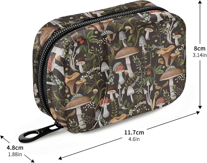 Mushrooms Berries Pill Box 7 Day Pill Case Travel Pill Organizer Bag with Zipper Portable Weekly Vitamin Medicine Supplement Holder Pouch Bag