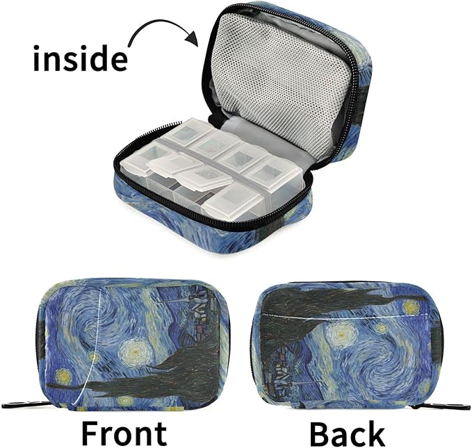 Vangogh Starry Night Travel Pill Organizer Weekly Small (Cute) Pill Box 7 Day Pill Case Vitamin Holder Pill Bottle Organizer