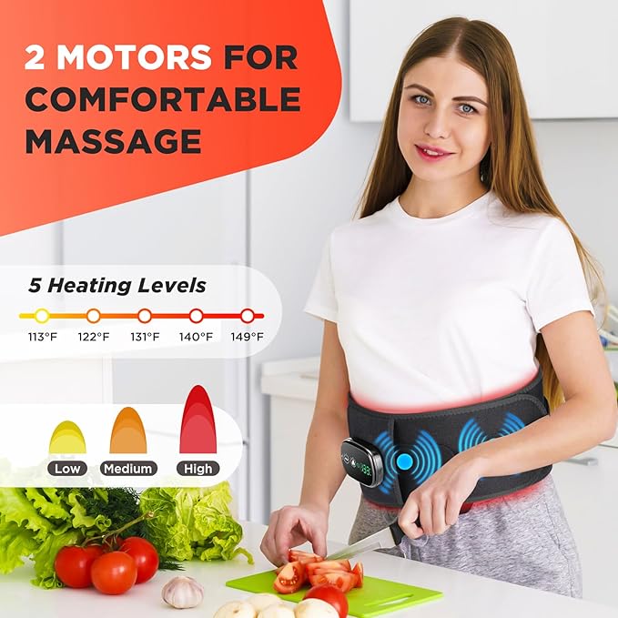 Cordless Heating Pad with Massager for Back, FSA Eligible Items List, Portable Lower Back Massager, Electric Heat Pad for Cramps, HSA Approved Products Only