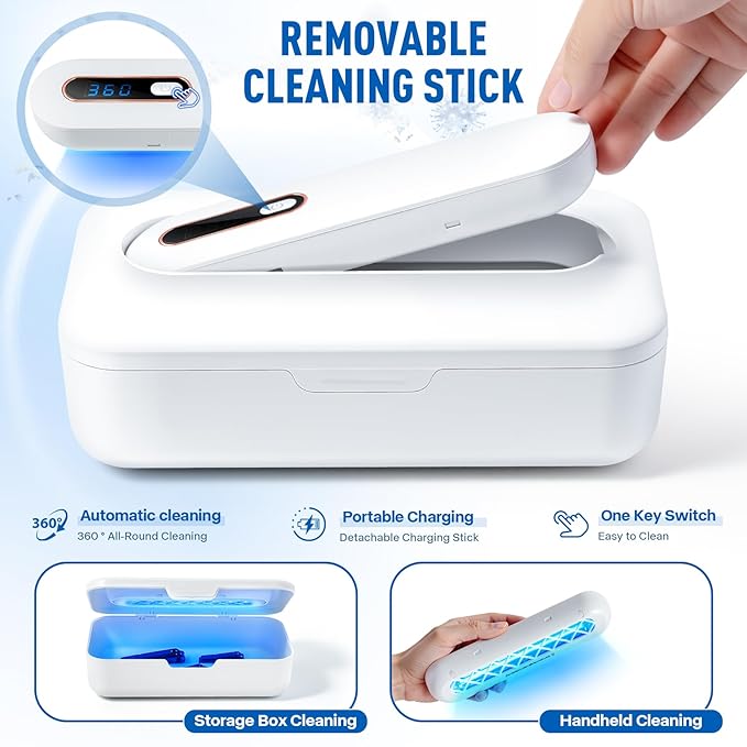 Nail Tool Sterilizer Box - Portable Recharging Nail Tool Cleaner Box Container Plastic Sterilizer Machine for Nail Tools,Tweezers,Hair Salon,Tattoo,Jewelry, Phone (White)