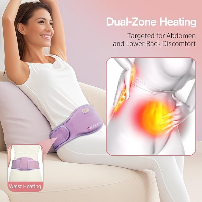 Comfytemp Portable Belly and Back Heating Pad for Period Soothing, FSA Eligible HSA Cordless Dual-Zone Menstrual Heating Pad Wearable Belt for Abdomen Waist Wireless, 3 Timer&Heat, Girl Women Daughter