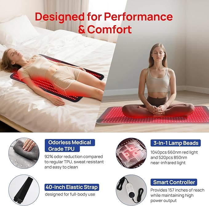 Red Light Therapy for Body, 39" x 24" Large Size Near Infrared Red Light Therapy Mat Full Body, 660nm&850nm(520 LEDs), Adjustable Timer and Power Levels