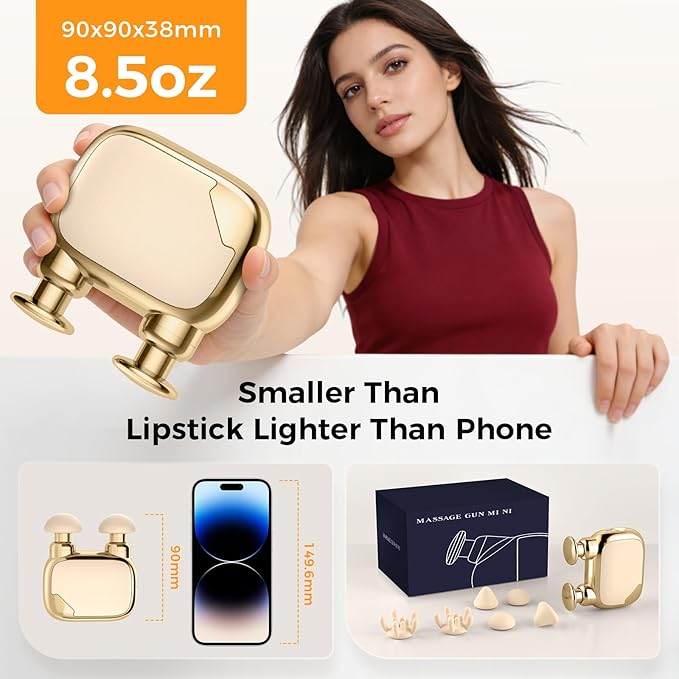 Beyn Mini Massage Gun,Palm-Sized Massage Gun,Powerful Deep Tissue Muscle Massager for Travel,Sports& Daily Use,With 3 Speeds & 3 Massage Heads(Light beige)