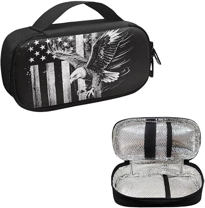 American Flag Eagle Diabetic Supplies Travel Case Insulin Pen Cooler Case Medication Insulated Organizer for Glucose Meter and Diabetic Supplies Diabetic Supplies Bag Carrying Cases