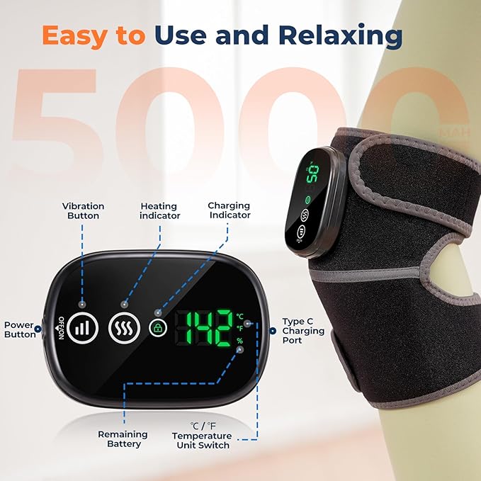 Cordless Heated Knee Massager with Elegant Gift Box, 3-in-1 Knee Heating Pad with Heat Vibration, Electric Heated Knee Brace with 3 Heat Levels & 3 Massage Modes, Ideal Gift for Men and Women
