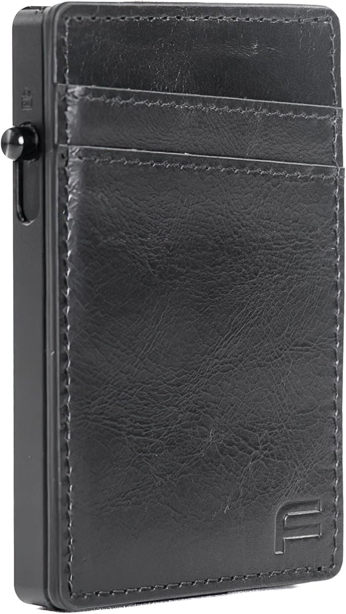 Faraday Wallet - RFID Blocking | Aluminum Credit Card Holder | Slim Minimalist | Locking Button Release | MagSafe Compatible | Money Clip | Genuine Leather