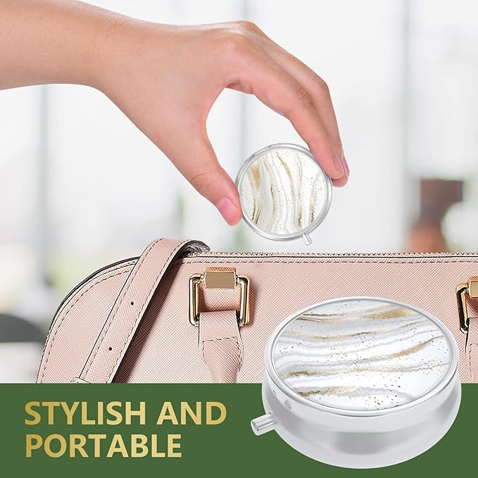 Nipichsha Pill Box, Small Pill Case for Purse & Pocket, Cute Travel Medicine Organizer, Portable Medicine Container Holder to Hold Vitamins, Medication, Fish Oil & Supplements, White Marbling