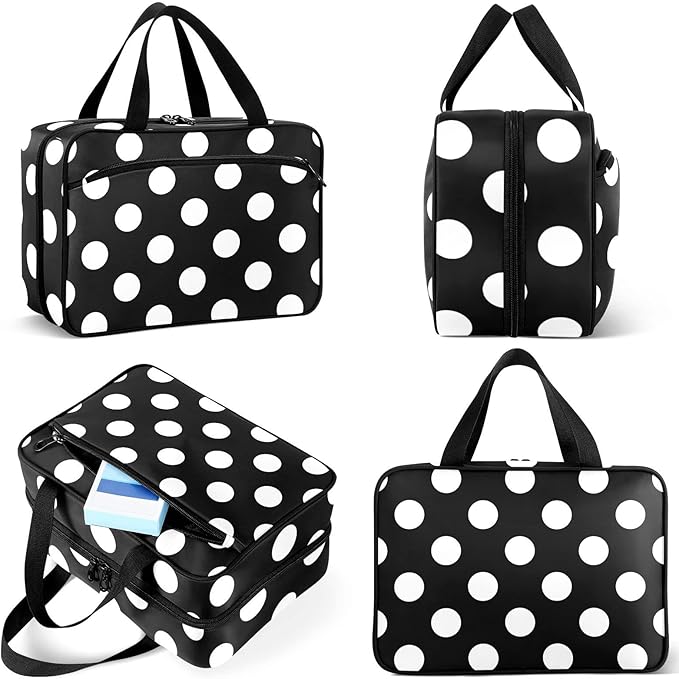 Naanle Pill Organizer Bag Travel Pill Bottle Medicine Organizer Home Storage Medication Bag for Vitamin Supplements, Black and White Polka Dots Empty First Aid Bag for Car Camping, 1.0 Count