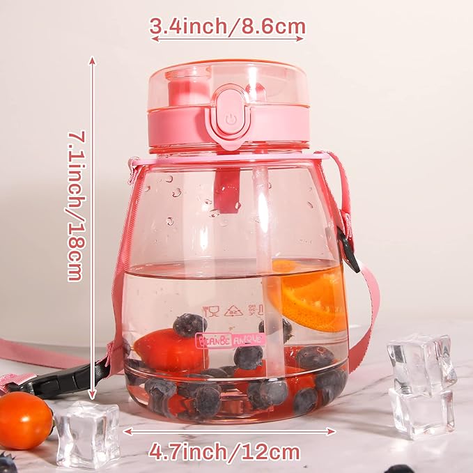 Pink Cute Water Bottles, Upgrade 45oz Water Bottles, Photo Artifact with Shoulder Strap, Suitable for Travel