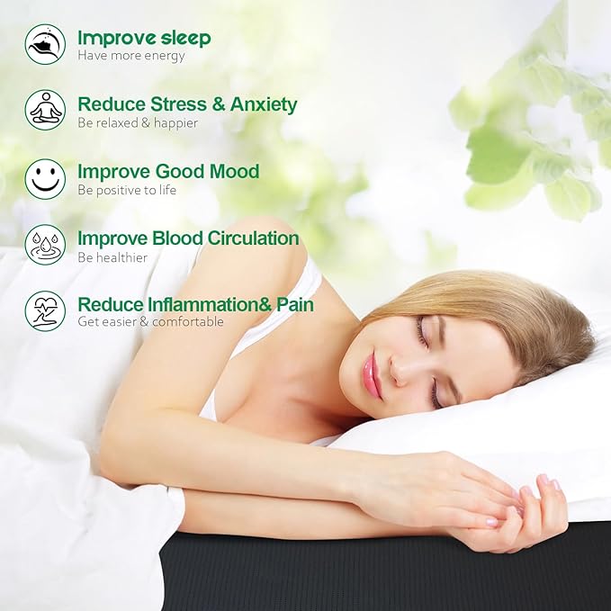 Grounding Mat for Better Sleep, Pain Relief & Less Stress, Grounding Sheet for Bed King Size 54x71 in Conductive Carbon Leatherette, Earth Connected Biohackers Insomnia